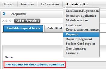 Request form for the Academic Committee - Neptun