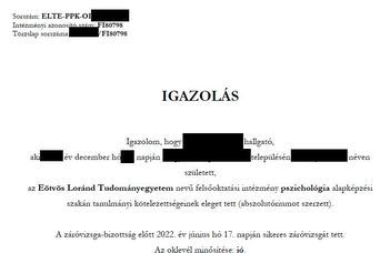 Oklevél-igazolás kiadása 2021/2022-es tanév tavaszi félév