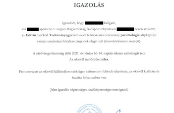 Oklevél-igazolás kiadása 2020/2021-es tanév tavaszi félév